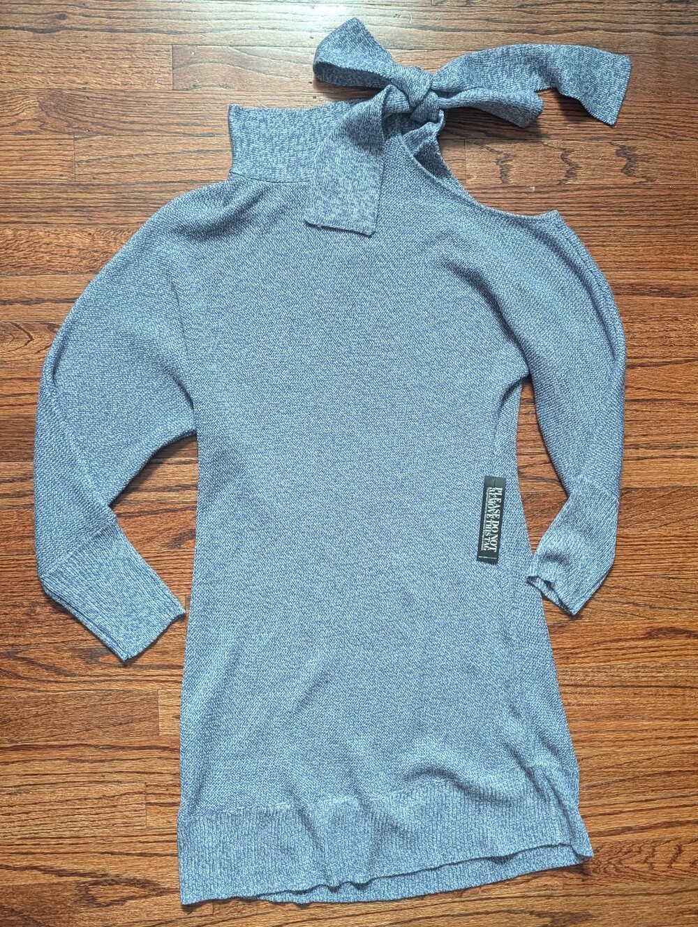 New York & Company Light Blue Off-Shoulder Tie-Neck Sweater Dress, Medium NWT